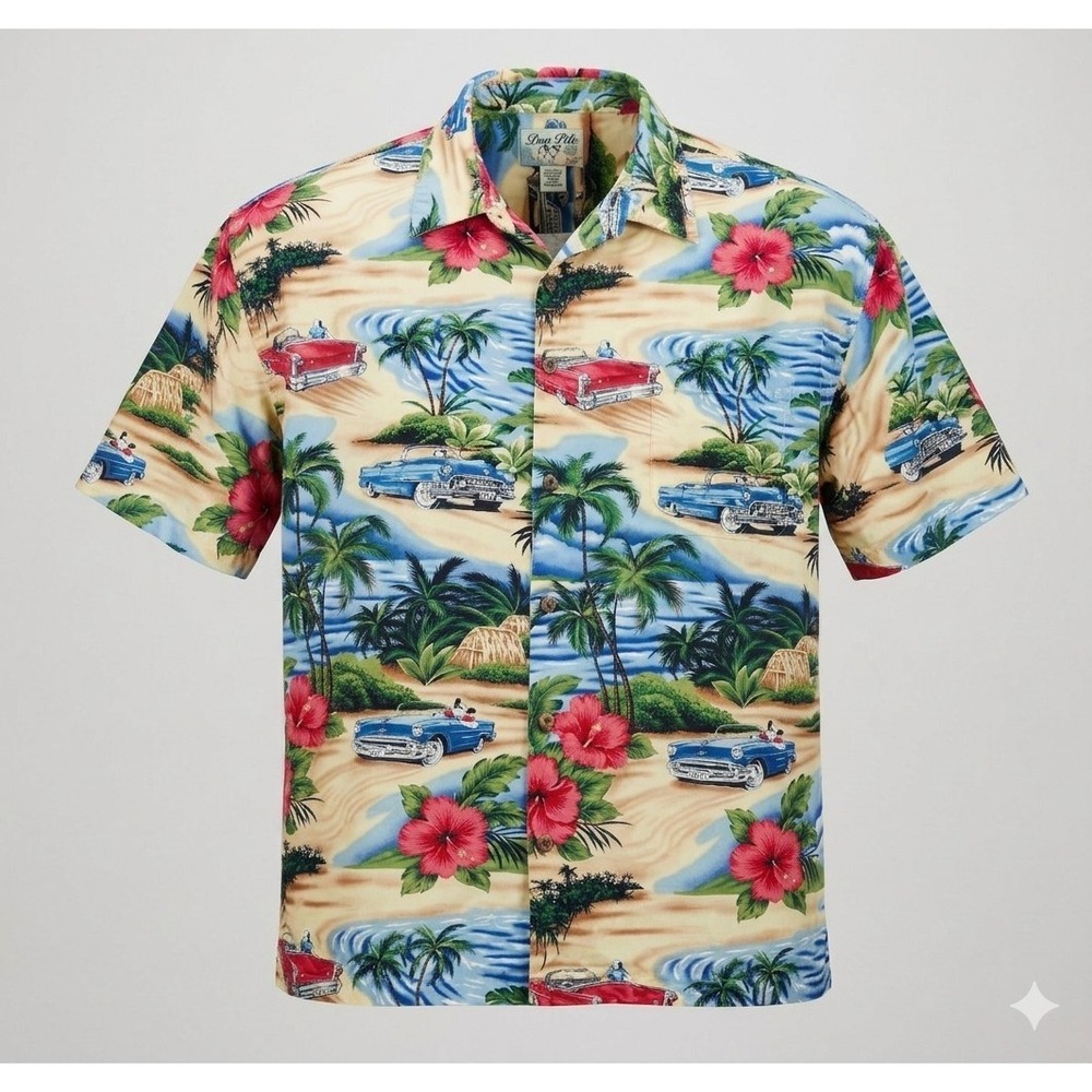 Big Dogs Vintage Men's Hawaiian Cars & Palm Trees Button Up Shirt. Size 3XL